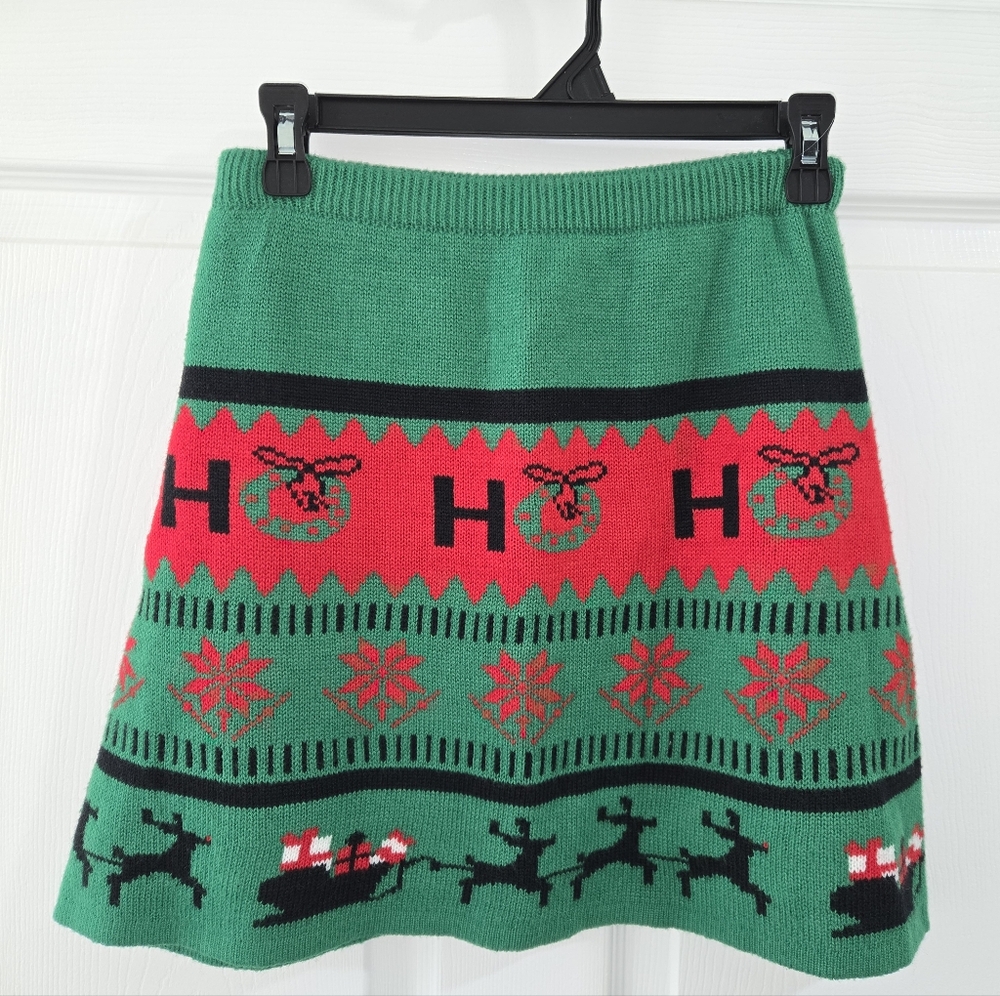 Christmas knit sweater skirt by Merry Wear Green,Red, and Black Size Medium